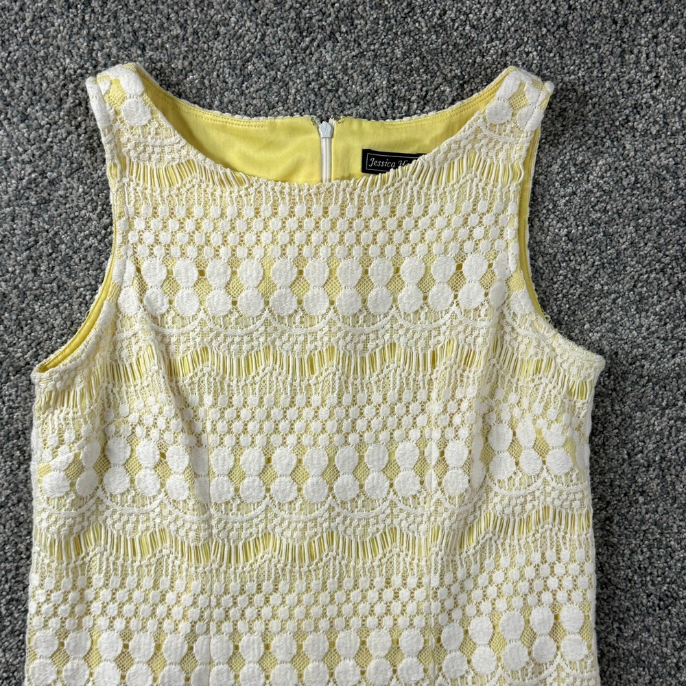 Jessica Howard Yellow White Lace Shift Dress Sleeveless Petite 10P - Picture 8 of 12